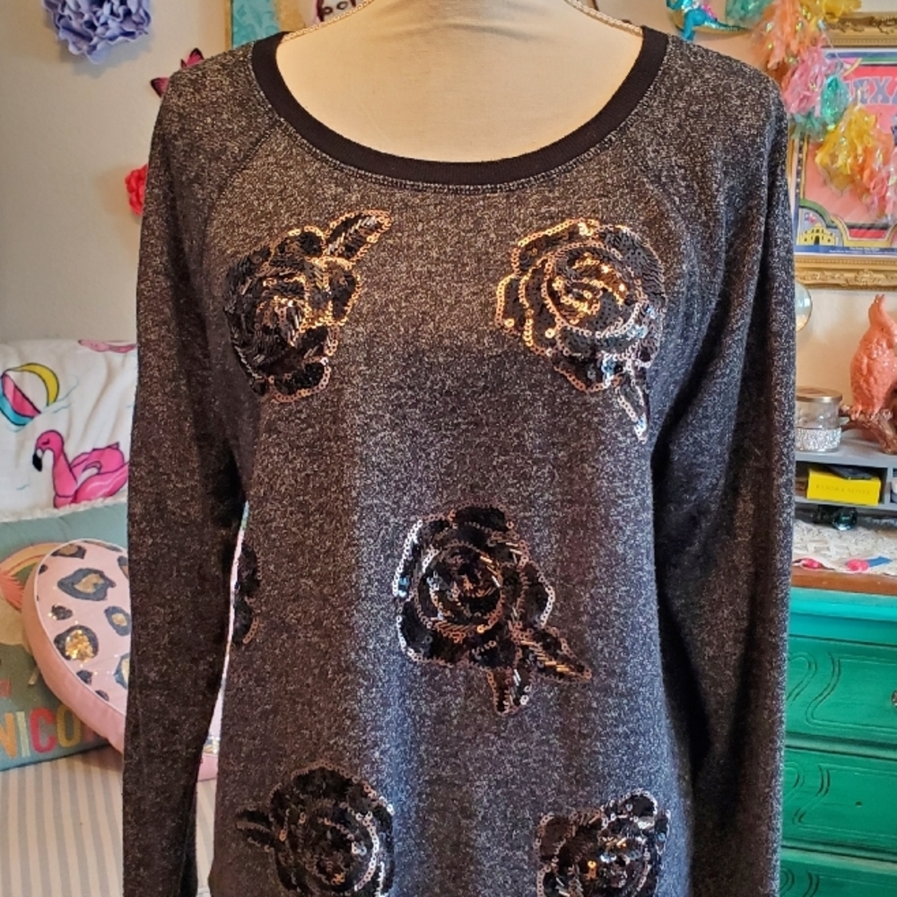 Chic Sequin Rose Sweater